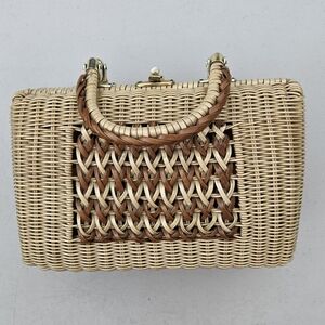 Vintage 1950's 1960's Wicker Basket Bag